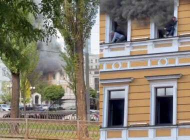 A Russian drone struck the National Academy of Sciences of Ukraine in central Kyiv on 28 September. Image: Sternenko