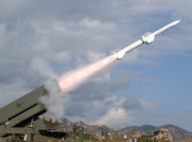 Launch of an Aspide 2000 surface-to-air missile from a Spanish Skyguard-Aspide air defense system