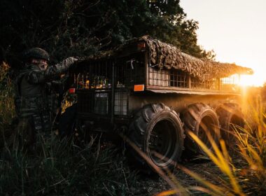 A Ukrainian soldier with a ground robot. Source: The 12th Special Forces Brigade Azov