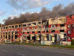 Aftermath of the attack on the UNICEF warehouse.