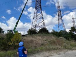 ukrainian technicians restored external power occupied zaporizhzhia nuclear plant after almost three weeks diesel · post iaea staff member watches repairs ferosplavna-1 line supplies 7 2026 hroczxbaoaa0tpe ukraine news reports