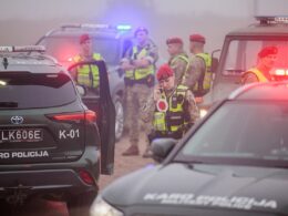 italian jets destroyed drone over lithuania first shootdown country · post lithuanian military police site near pratkūnai where nato fighters shot down kaišiadorys district 15 2026 d umbrasas / lrt