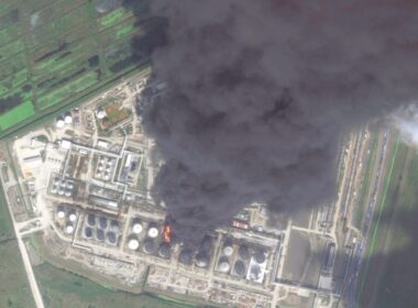 Satellite imagery of the Slavyansk oil refinery after a nighttime UAV attack on 13 September. Part of the refinery is obscured by thick smoke from a fire in the tank farm, Krasnodar Krai, Russia. Photo: Dnipro Osint