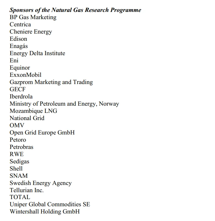Sponsors of the Natural Gas Research Programme. Source: OIES Annual Report 2019, p. 46.