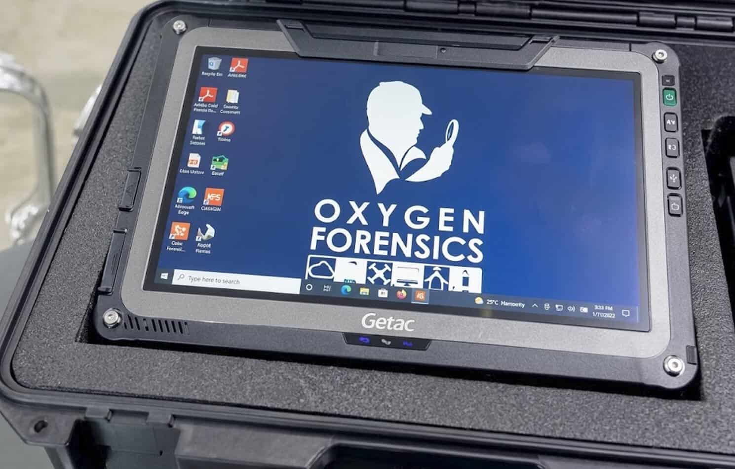 A tablet with cybersecurity forensics software from Oxygen Forensics. Photo via Militarnyi