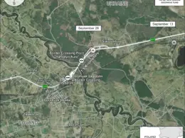 A map showing the 1.5-kilometer distance between the site of the Russian strike on 18 September and the Yahodyn Auto border crossing. Map: Institute for the Study of War