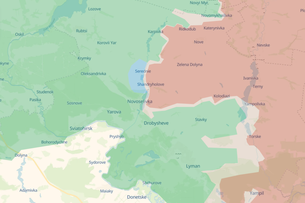 Frontline situation around Serednie, northern Donetsk Oblast, Ukraine, 15 September 2026. Map: DeepState