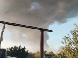 Smoke from a fire at the oil refinery in Slavyansk-on-Kuban. 13 September, 2026. Photo: Exilenova+