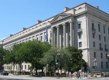US Department of Justice headquarters in Washington, DC, viewed from across the street.