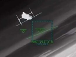 A Ukrainian interceptor drone chases a Russian Geran-5 jet-powered drone. September 2026.