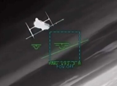 A Ukrainian interceptor drone chases a Russian Geran-5 jet-powered drone. September 2026.