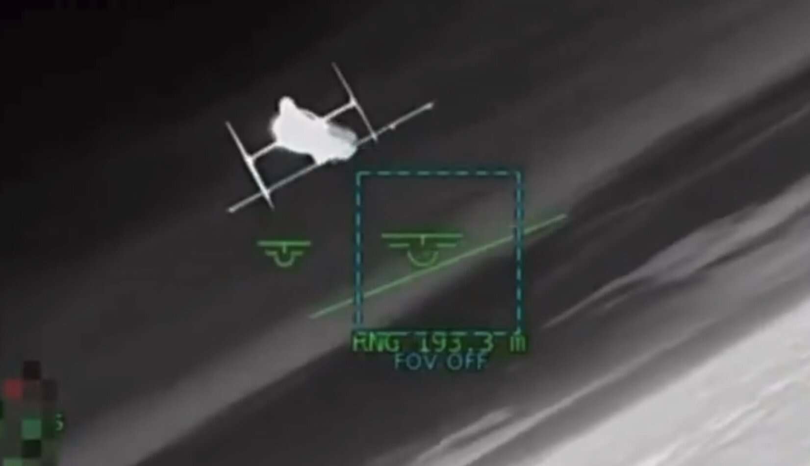 A Ukrainian interceptor drone chases a Russian Geran-5 jet-powered drone. September 2026.