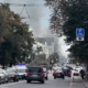 Smoke seen from the damaged SBU headquarters building on Volodymyrska Street in central Kyiv following a Russian drone strike on 4 September, 2026. Screenshot from video: Suspilne