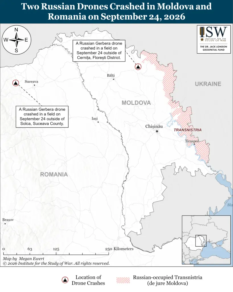 isw drone incursions sabotage intelligence warnings across europe coincidences—they russian operations · post two gerbera crash sites moldova romania 24 2026 two-russian-drones-crashed-in-moldova-and-romania-on-september-24-2026-scaled ukraine news ukrainian reports