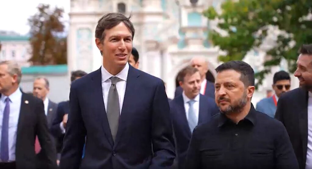 ukraine put its own peace proposals table two envoys reached kyiv first time · post jared kushner envoy president donald trump ukrainian volodymyr zelenskyy outside st sophia's cathedral 6 2026