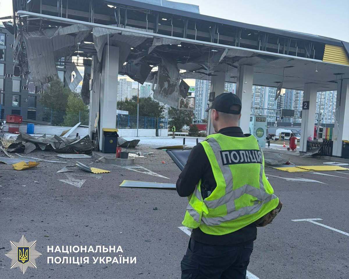 russian drones killed man injured eight kyiv hitting two gas stations · post police officer ukrnafta station destroyed drone strike ukraine 15 2026 police5280922930982363330 news ukrainian reports