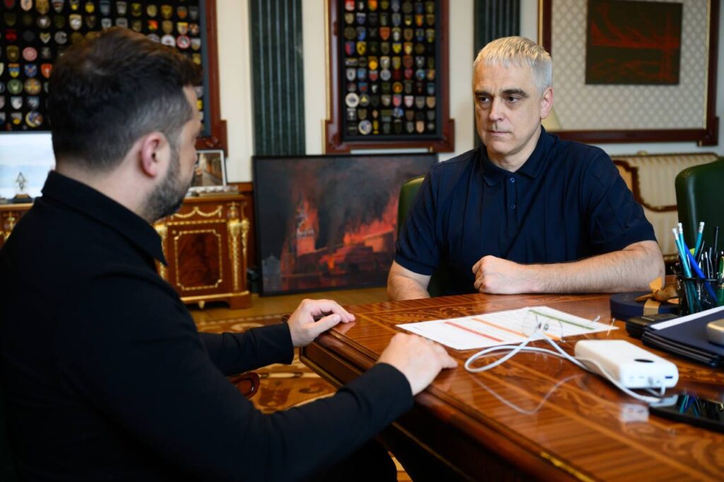 SBU chief Oleksandr Poklad meets with Ukrainian President Volodymyr Zelenskyy following a Russian drone strike on SBU headquarters in Kyiv, 4 September 2026. Photo: Zelenskyy