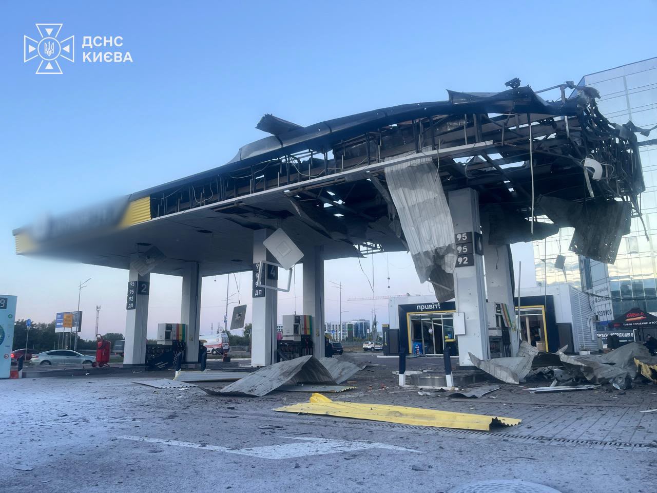 A gas station in Kyiv after being struck by a Russian drone on 15 September 2026. Photo: Ukraine's State Emergency Service