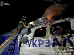 A locomotive damaged by a Russian strike on railway infrastructure in Ukraine’s Volyn Oblast near the Polish border, 15 September 2026. Photo: Ukraine's State Emergency Service