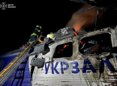 A locomotive damaged by a Russian strike on railway infrastructure in Ukraine’s Volyn Oblast near the Polish border, 15 September 2026. Photo: Ukraine's State Emergency Service