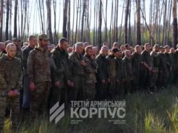 The image shows Russian prisoners of war on the Lyman direction. Source: The 3rd Army Corps