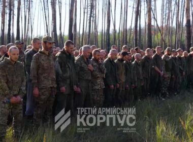 The image shows Russian prisoners of war on the Lyman direction. Source: The 3rd Army Corps