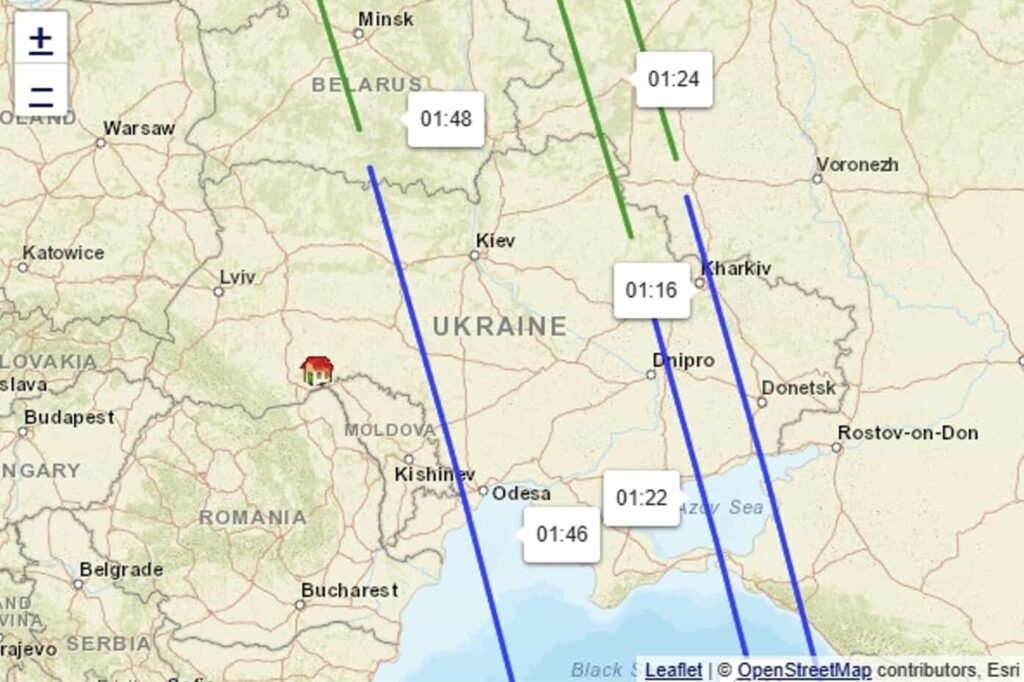 A pass of the Russian Rassvet satellites over Ukraine scheduled for April 21, 2026. Source: www.n2yo.com