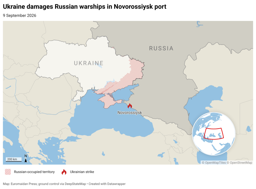 Satellite view of Russian warships damaged in the port of Novorossiysk
