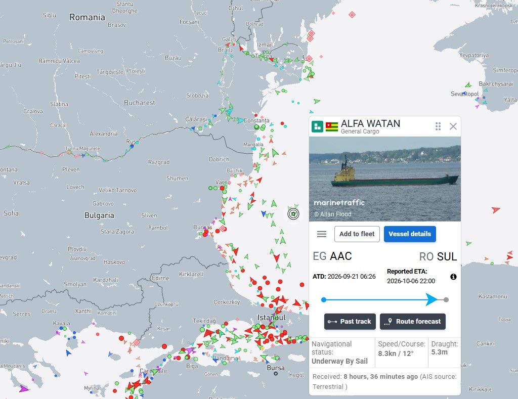 Last reported position of the Alfa Watan on MarineTraffic
