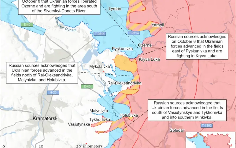 after vivaldi near lyman ukraine pushes across siverskyi donets east sloviansk kramatorsk · post assessed control terrain direction 8 2026 slovyansk-direction-october-8-2026 news ukrainian reports