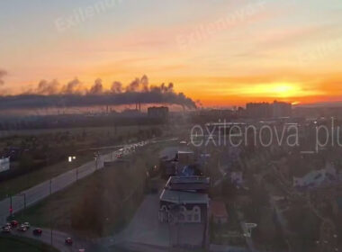 Smoke over the industrial zone of Tolyatti following a drone attack.