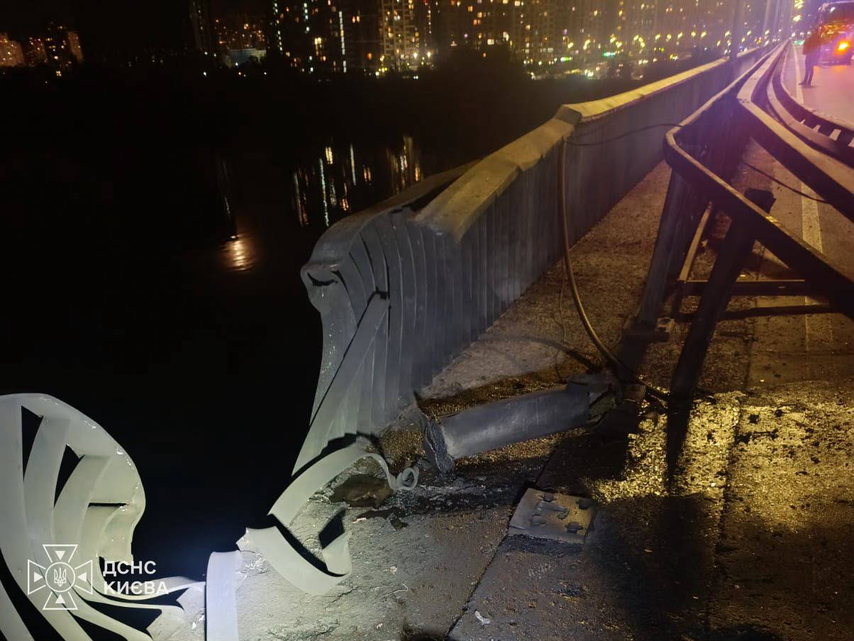 Damage to Kyiv's Southern Bridge connecting the left and right banks of the city following several Russian drone strikes on 1-2 October, 2026. Photo: Ukraine's State Emergency Service